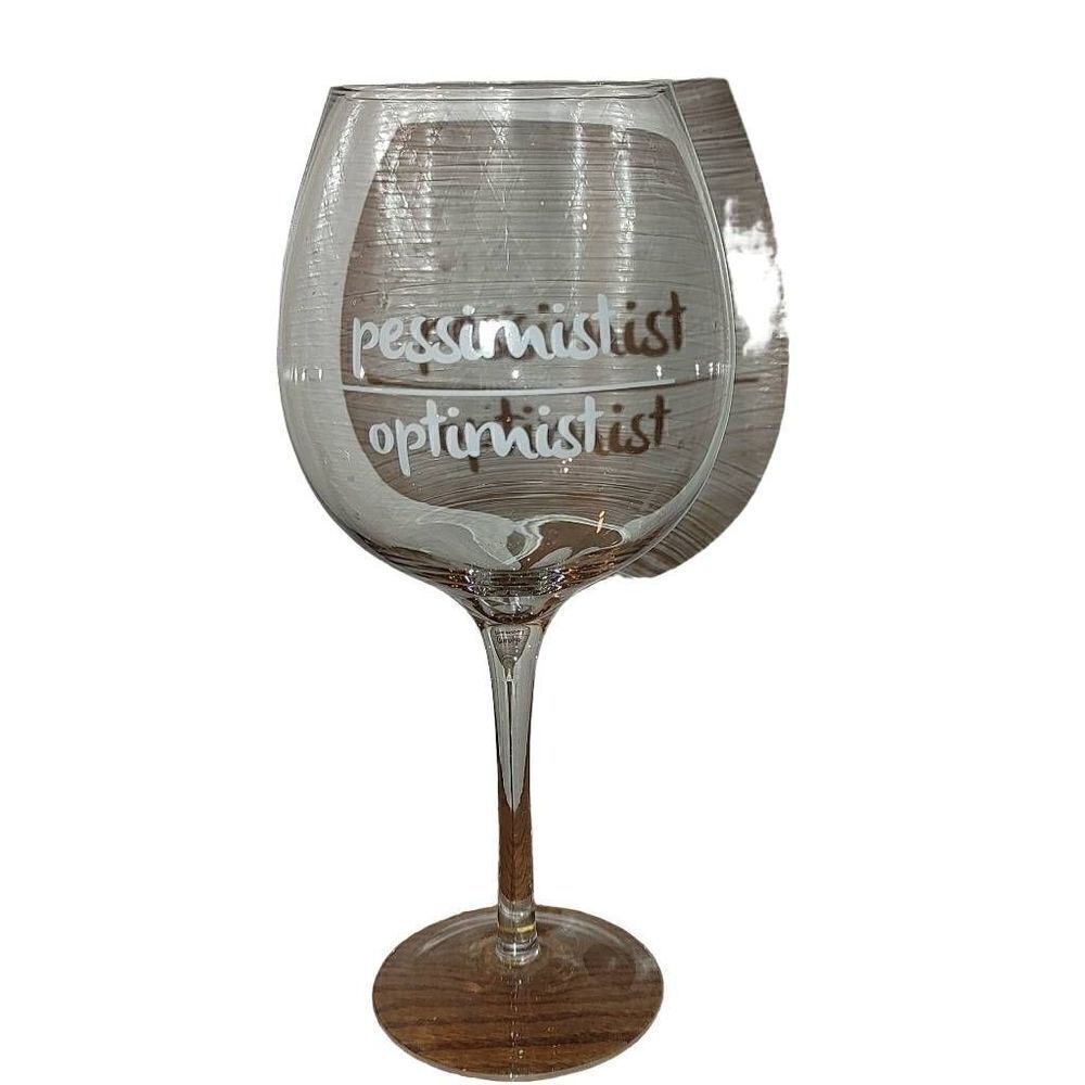 Clear Pessimist /Optimist Clear Wine Glass